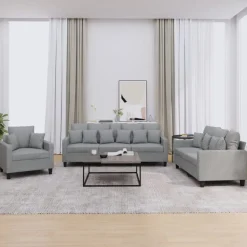 vidaXL Soffgrupp med kuddar 3 delar ljusgrå tyg