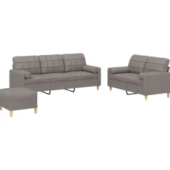 vidaXL Soffgrupp med kuddar 3 delar taupe tyg