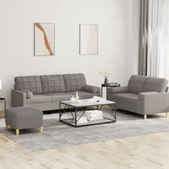 vidaXL Soffgrupp med kuddar 3 delar taupe tyg