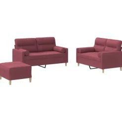Discount vidaXL Soffgrupp med kuddar 3 delar tyg Vinröd