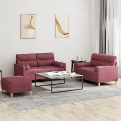 Discount vidaXL Soffgrupp med kuddar 3 delar tyg Vinröd