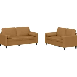 Outlet vidaXL Soffgrupp med kuddar 2 delar sammet Brun