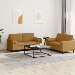 Outlet vidaXL Soffgrupp med kuddar 2 delar sammet Brun