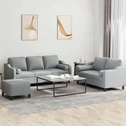Clearance vidaXL Soffgrupp med kuddar 3 delar tyg Ljusgrå