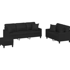 New vidaXL Soffgrupp med kuddar 3 delar konstläder Svart