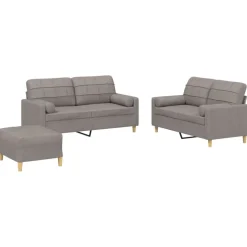 vidaXL Soffgrupp med kuddar 3 delar taupe tyg