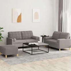 vidaXL Soffgrupp med kuddar 3 delar taupe tyg