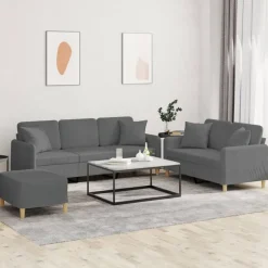 vidaXL Soffgrupp med kuddar 3 delar tyg Mörkgrå