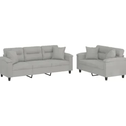 New vidaXL Soffgrupp med kuddar 2 delar mikrofibertyg Ljusgrå