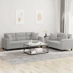 New vidaXL Soffgrupp med kuddar 2 delar mikrofibertyg Ljusgrå