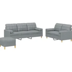 vidaXL Soffgrupp med kuddar 3 delar ljusgrå tyg