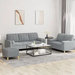 vidaXL Soffgrupp med kuddar 3 delar ljusgrå tyg