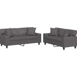 New vidaXL Soffgrupp med kuddar 2 delar konstläder Grå