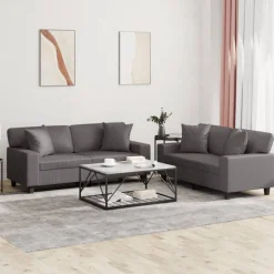 New vidaXL Soffgrupp med kuddar 2 delar konstläder Grå