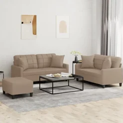 vidaXL Soffgrupp med kuddar 3 delar cappuccino konstläder