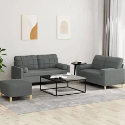 vidaXL Soffgrupp med kuddar 3 delar mörkgrå tyg