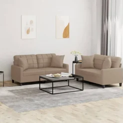 Hot vidaXL Soffgrupp med kuddar 2 delar konstläder Cappuccino