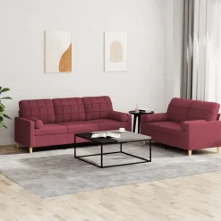 Discount vidaXL Soffgrupp med kuddar 2 delar tyg Vinröd
