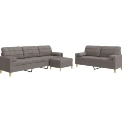 Sale vidaXL Soffgrupp med pall&kuddar 3 delar tyg Taupe