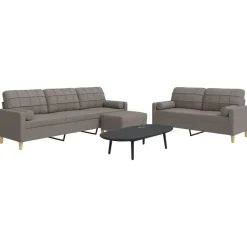 Sale vidaXL Soffgrupp med pall&kuddar 3 delar tyg Taupe