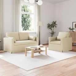 Sale vidaXL Soffset 2 pcs 139 x 78 x 80 cm tyg Kräm