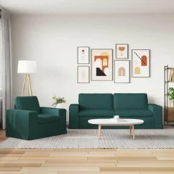 vidaXL Soffset 2 pcs Mörkgrön 222 x 80 x 82 cm tyg