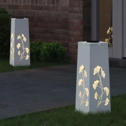 Best vidaXL Solar LED Stig Ljus 2 pcs Kallvalsat stål Vit