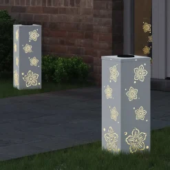 Best vidaXL Solar LED Stig Ljus 2 pcs Kallvalsat stål Vit
