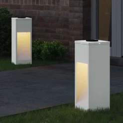 vidaXL Solcell LED-vägbelysning 2 pcs Vit Kallvalsat stål