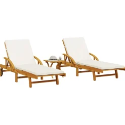 Hot vidaXL Solsäng 2 st med bord massivt akaciaträ Kräm