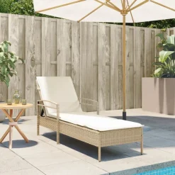 Discount vidaXL Solsäng med dyna beige 63x200x81 cm konstrotting beige och gräddvit
