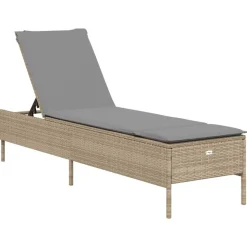 vidaXL Solsäng med dyna beige konstrotting
