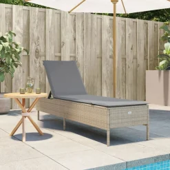 vidaXL Solsäng med dyna beige konstrotting