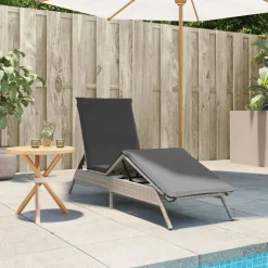 vidaXL Solsäng med dyna ljusgrå konstrotting