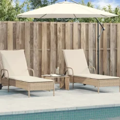 Outlet vidaXL Solsängar med dynor 2 st beige konstrotting beige och gräddvit