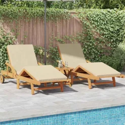 New vidaXL Solstol 3 pcs 200 x 67 x 84 cm Massivt Akaciaträ Beige