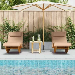 Best vidaXL Solstol med kudde 2-person 2 pcs Brun Massivt Akaciaträ Beige