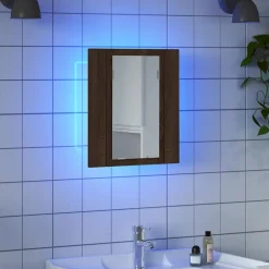 Best vidaXL Spegelskåp för badrum LED 40x12x45 cm konstruerat trä brun ek