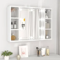 vidaXL Spegelskåp med LED vit 76x15x55 cm