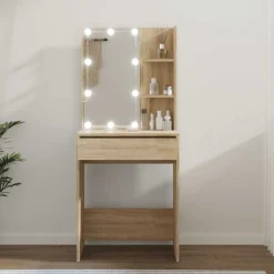 vidaXL Spegelskåp med LED sonoma-ek 60x40x140 cm Sonoma ek