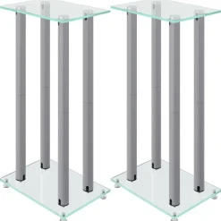 Best vidaXL Stativ för högtalare 2 st härdat glas 4-pelarmodell Silver