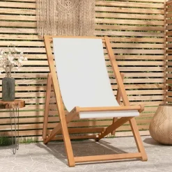 vidaXL Strandstol teakträ 56x105x96 cm gräddvit
