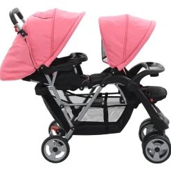 Clearance vidaXL Syskonvagn och svart stål Rosa