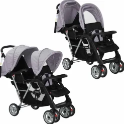 New vidaXL Syskonvagn stål och svart Grå