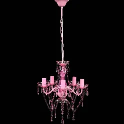 vidaXL Takkrona med kristaller 5 glödlampor rosa
