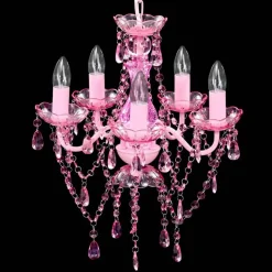 vidaXL Takkrona med kristaller 5 glödlampor rosa