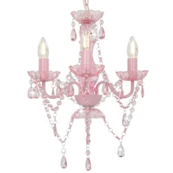 vidaXL Takkrona med pärlor rosa rund 3 x E14