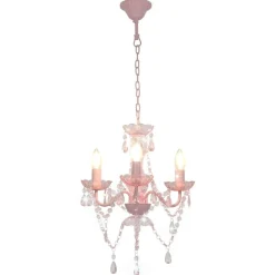 vidaXL Takkrona med pärlor rosa rund 3 x E14