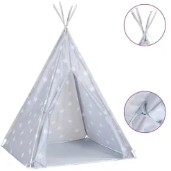 Outlet vidaXL Tipitält för barn polyester med väska 115x115x160 cm Grå