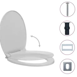 Outlet vidaXL Toalettsits mjuk stängning snabbfäste oval Ljusgrå